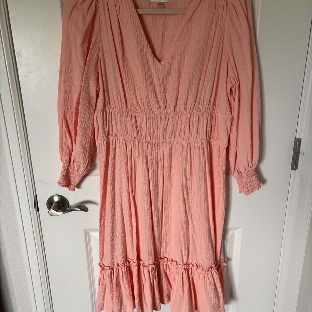Calvin Klein Peach Textured Puff Sleeve Dress